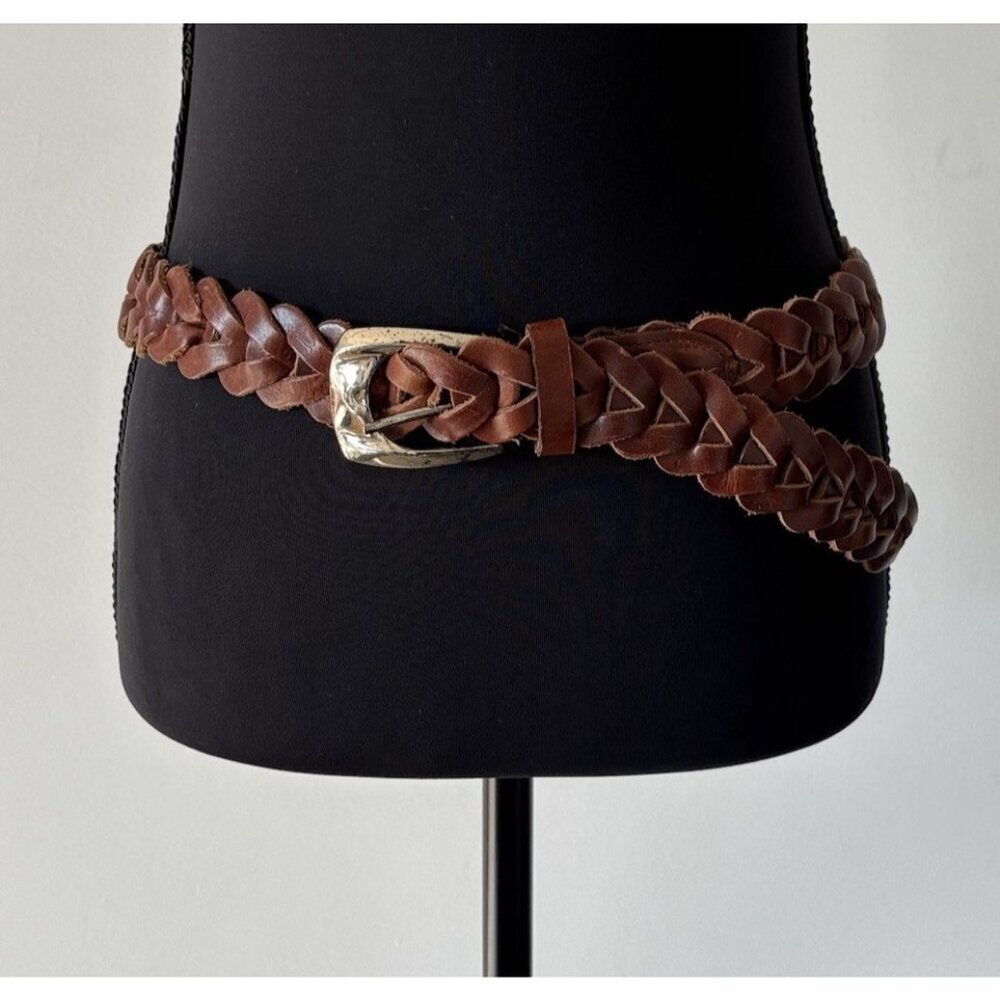 Women’s Brown Leather Belt Braided Western Boho Cowgirl Festival Medium Large